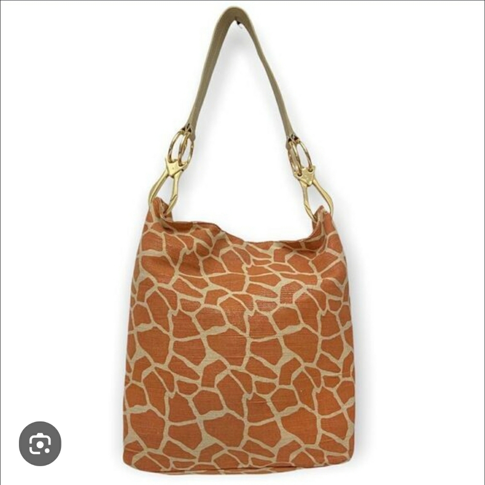 Jpk Paris 75 A Giraffe Print Canvas Tote  Hobo Bucket Hobo Bag Brown Cream